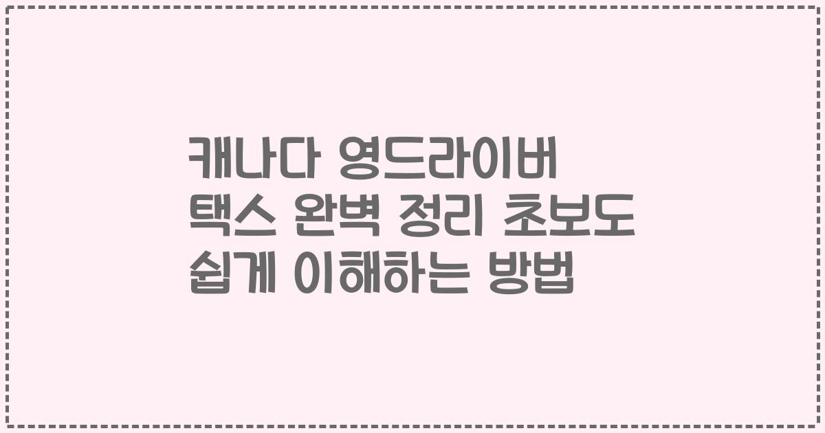 캐나다 영드라이버 택스 완벽 정리 초보도 쉽게 이해하는 방법