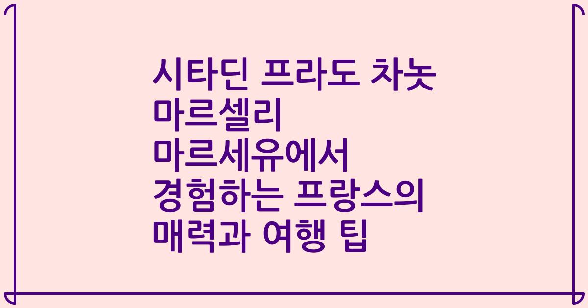 시타딘 프라도 차놋 마르셀리 마르세유에서 경험하는 프랑스의 매력과 여행 팁